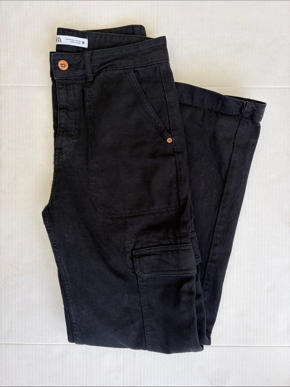 Zara Black Women's Cargo Pants with Button Details